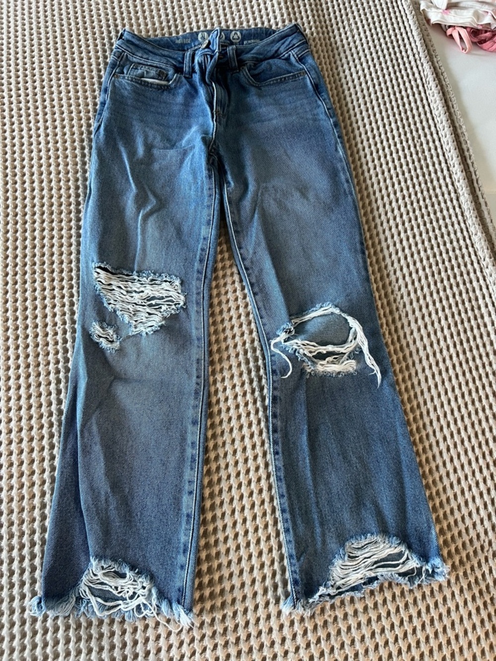 Distressed Wide-Leg Blue Jeans